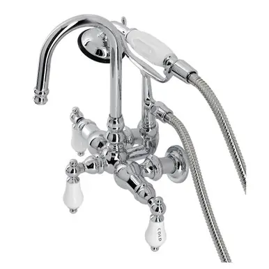 Fresh Stock Kingston Brass CA10T1 Vintage 3-3/8" Tub Wall Mount Clawfoot Tub Faucet with Hand Shower, Polished Chrome