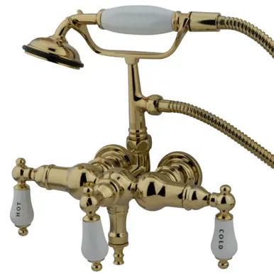 Kingston Brass CC21T2 Vintage 3-3/8-Inch Wall Mount Tub Faucet with Hand Shower, Polished Brass Latest
