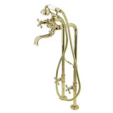 Kingston Brass CCK226K2 Kingston Freestanding Two Handle Clawfoot Tub Faucet Package with Supply Line, Stop Valve and Handle, Polished Brass Popular