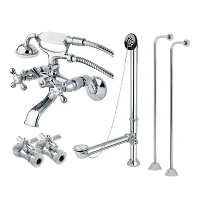 Kingston Brass CCK265C Vintage Wall Mount Clawfoot Faucet Package With Supply Line, Polished Chrome Professional Grade