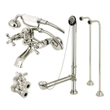 Premium Kingston Brass CCK265PN Vintage Wall Mount Clawfoot Tub Faucet Package with Hand Shower, Polished Nickel