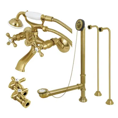 Kingston Brass CCK265SB Vintage Wall Mount Clawfoot Tub Faucet Package with Hand Shower, Brushed Brass Luxury