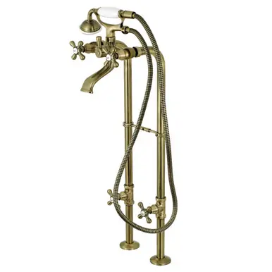 Final Sale Kingston Brass CCK266K3 Kingston Freestanding Two Handle Tub Faucet with Supply Line, Stop Valve and Handle, Antique Brass