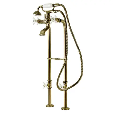 Final Sale Kingston Brass CCK266PXK3 Kingston Freestanding Two Handle Clawfoot Tub Faucet Package with Supply Line, Stop Valve and Handle, Antique Brass
