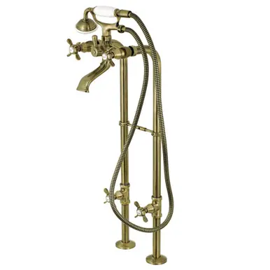 Shop Now Kingston Brass CCK285K3 Kingston Freestanding Two Handle Tub Faucet with Supply Line, Stop Valve and Handle, Antique Brass