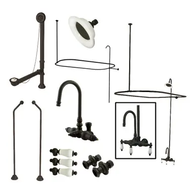 Kingston Brass CCK4185PL Vintage Gooseneck Clawfoot Tub Faucet Package with Shower Enclosure, Oil Rubbed Bronze Fast Shipping