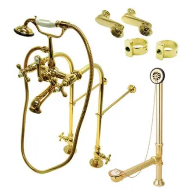Hot Picks Kingston Brass CCK5102AX Vintage Freestanding Two Handle Clawfoot Tub Faucet Package with Supply Line, Polished Brass