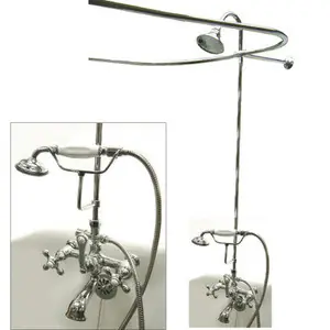 Direct From Factory Kingston Brass Clawfoot Tub Faucet & Handshower with Shower Riser, Shower Head, Curtain Rod, Drain, & 22" Supply Lines - Polished Chrome - CCK1141AX