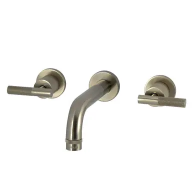Today Only Kingston Brass Convergent Double-Handle Wall Mount Bathroom Faucet with Knurled Handle, Brushed Nickel - KS8128KNL