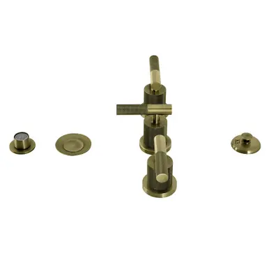 Kingston Brass Convergent Three-Handle Bidet Faucet with Knurled Handle and Brass Pop-Up, Antique Brass - KB6323KNL Money Back Guarantee