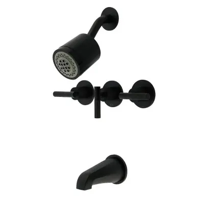 Top Rated Kingston Brass Convergent Triple-Handle Tub and Shower Faucet with Knurled Handle, Matte Black - KBX8130KNL