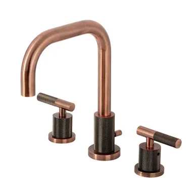 Shop Now Kingston Brass Convergent Widespread Bathroom Faucet with Knurled Handle and Brass Pop-Up Drain, Antique Copper - FSC893KNLAC