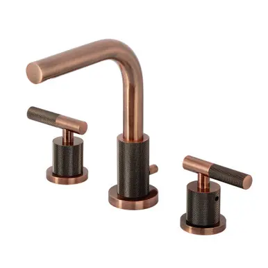 Affordable Kingston Brass Convergent Widespread Bathroom Faucet with Knurled Handle and Brass Pop-Up Drain, Antique Copper - FSC895KNLAC