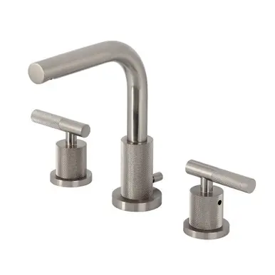 Same Day Shipping Kingston Brass Convergent Widespread Bathroom Faucet with Knurled Handle and Brass Pop-Up Drain, Brushed Nickel - FSC8958KNL