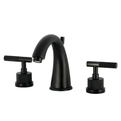 Last Chance Kingston Brass Convergent Widespread Bathroom Faucet with Knurled Handle and Brass Pop-Up, Matte Black - KS2960KNL