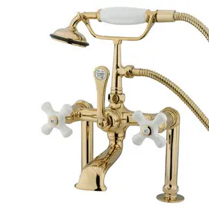 Kingston Brass Deck Mount Clawfoot Tub Filler Faucet with Hand Shower - Polished Brass - CC111T2 Time-Limited