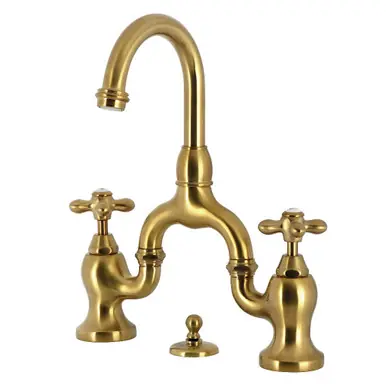 Today Only Kingston Brass English Country Bridge Bathroom Faucet with Brass Pop-Up, Brushed Brass - KS7997AX