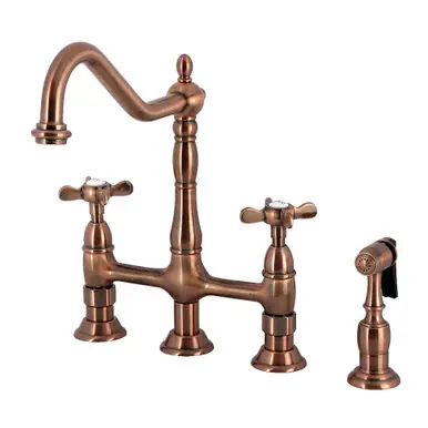 Kingston Brass Essex Bridge Kitchen Faucet with Brass Sprayer, Antique Copper - KS127BEXBSAC Grab Now
