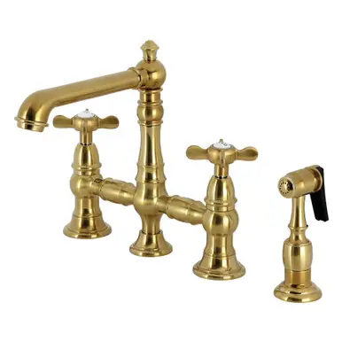 Fan Favorite Kingston Brass Essex Bridge Kitchen Faucet with Brass Sprayer, Brushed Brass - KS7277BEXBS