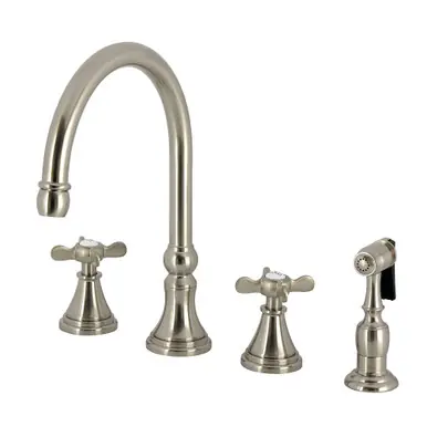 Limited Offer Kingston Brass Essex Double-Handle Widespread Kitchen Faucet with Brass Sprayer, Brushed Nickel - KS2798BEXBS