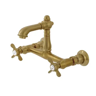Kingston Brass Essex Two Handle Wall Mount Bathroom Faucet, Brushed Brass - KS7257BEX Instant Buy