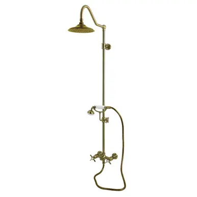 Today Only Kingston Brass Essex Wall Mount Rain Drop Shower System with Hand Shower, Antique Brass - CCK3663BEX