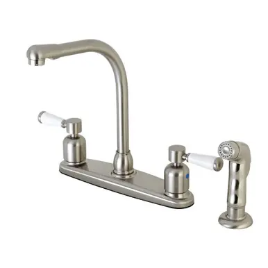 In Demand Kingston Brass FB758DPLSP Paris 8-Inch Centerset Kitchen Faucet with Sprayer, Brushed Nickel