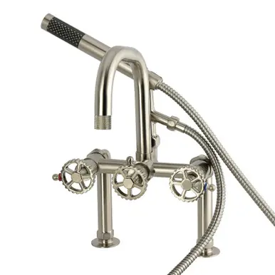 Limited Edition Kingston Brass Fuller 7" Center Deck-Mount Clawfoot Tub Faucet with Hand Shower, Brushed Nickel - AE6008CG