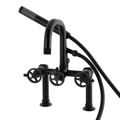 Kingston Brass Fuller 7" Center Deck-Mount Clawfoot Tub Faucet with Hand Shower, Matte Black - AE6000CG Crafted