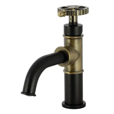 Kingston Brass Fuller Single-Handle Bathroom Faucet with Push Pop-Up, Matte Black/Antique Brass - KS2823CG Authentic