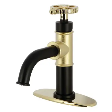 Kingston Brass Fuller Single-Handle Bathroom Faucet with Push Pop-Up, Matte Black/Polished Brass - KSD2822CG Bulk Order