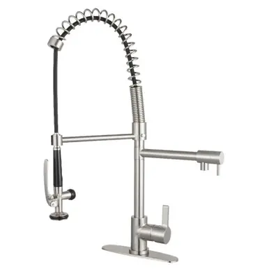 New Arrival Kingston Brass Gourmetier Continental Single Handle Spring Spout Pre-Rinse Pull Down Kitchen Faucet, Brushed Nickel - LS8508CTL
