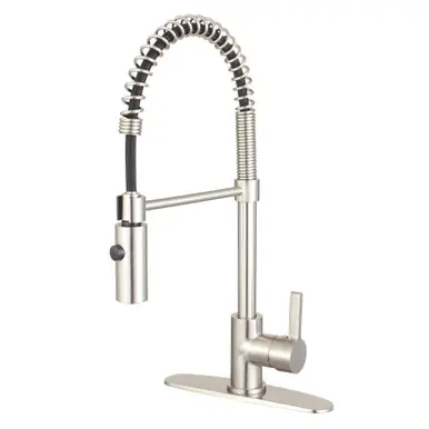 Crafted Kingston Brass Gourmetier Continental Single Handle Spring Spout Pre-Rinse Pull Down Kitchen Faucet, Brushed Nickel - LS8778CTL