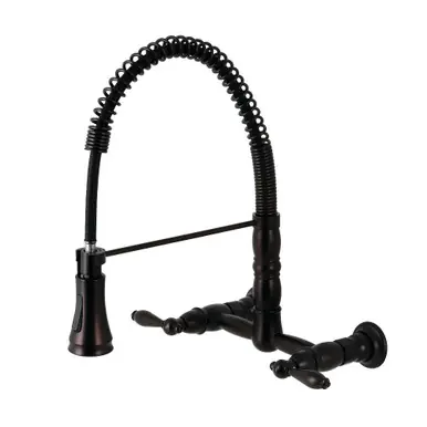 Limited Time Kingston Brass Gourmetier GS1245AL Heritage Two Handle Wall-Mount Pull-Down Sprayer Kitchen Faucet, Oil Rubbed Bronze