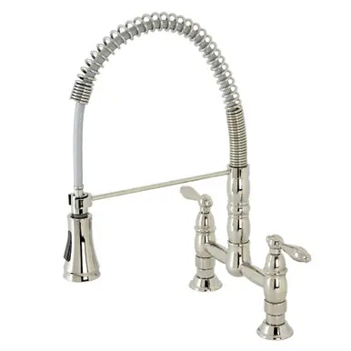 Price Drop Kingston Brass Gourmetier GS1276AL Heritage Two Handle Deck-Mount Pull-Down Sprayer Kitchen Faucet, Polished Nickel
