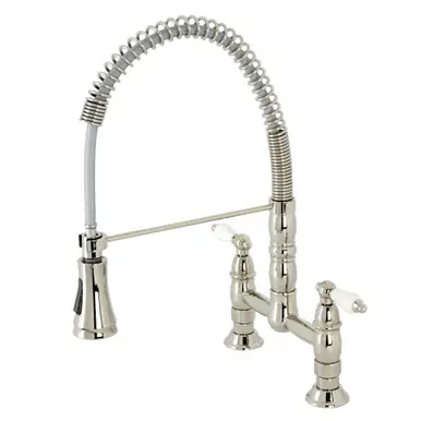 Buy Today Kingston Brass Gourmetier GS1276PL Heritage Two Handle Deck-Mount Pull-Down Sprayer Kitchen Faucet, Polished Nickel