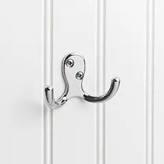 Top Rated Hardware Resources YD15-187PC 1-7/8" Double Zinc Wall Mount Coat and Hat Hook - Screws Included - Polished Chrome