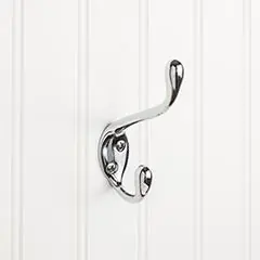 Direct From Factory Hardware Resources YD40-450PC 4-1/2" Double Zinc Wall Mount Coat and Hat Hook - Screws Included - Polished Chrome