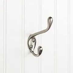 Super Sale Hardware Resources YD40-450SN 4-1/2" Double Zinc Wall Mount Coat and Hat Hook - Screws Included - Satin Nickel