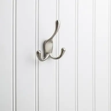 Crafted Hardware Resources YT40C-400SN 4" Triple Zinc Concealed Mount Decorative Coat and Hat Hook - Screws Included - Satin Nickel