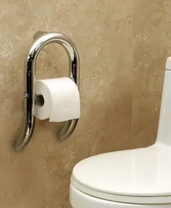 Must Have HealthCraft Invisia INV-WTRH-CP Toilet Tissue Paper Holder with Integrated Support Rail Grab Bar - Polished Chrome