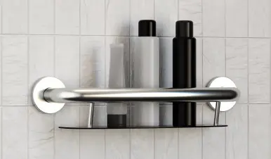 Bulk Order Healthcraft PLUS Shampoo Shelf + Decorative Grab Bar, Two in One - Brushed Stainless