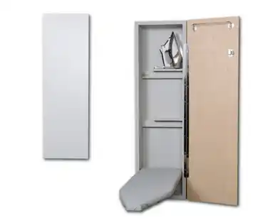 Fast Shipping Iron-A-Way Built In Wall Ironing Center NE-42 with Flat White Door - Left Hand Hinge - NE42FWU-L