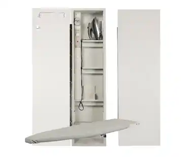 Top Pick Iron-A-Way Electric Ironing Center - Built In Swiveling 46" Ironing Board with Light and Timer - Left Hinged Flat White Door - AE46FWU-L