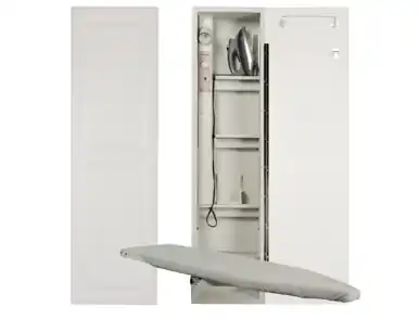 Time-Limited Iron-A-Way Electric Ironing Center - Built In Swiveling 46" Ironing Board with Light and Timer - Right Hinged Raised White Door - AE46RWU