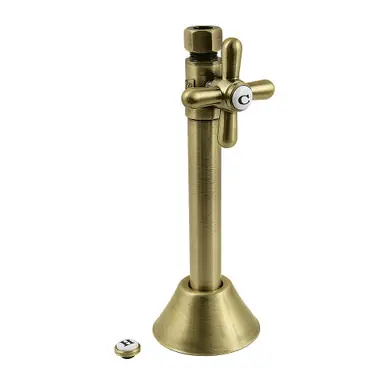 Kingston Brass 1/2" Sweat x 3/8" O.D. Comp Straight Shut Off Valve with 5" Extension, Antique Brass - CC83253X Premium