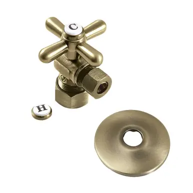 Warranty Included Kingston Brass 5/8" OD Comp x 3/8" OD Comp Quarter-Turn Angle Stop Valve with Flange, Antique Bronze - CC53303XK