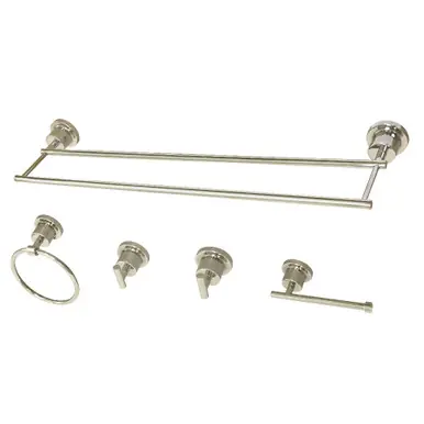 Kingston Brass BAH821330478PN Concord 5-Piece Bathroom Accessory Set, Polished Nickel - 18" Towel Bar, 24" Towel Bar, Towel Ring, Toilet Paper Holder, Robe Hook Get Yours
