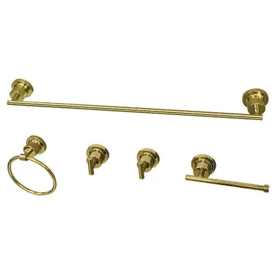 In Demand Kingston Brass BAH8230478PB Concord 5-Piece Bathroom Accessory Set, Polished Brass - 30" Towel Bar, Towel Ring, Toilet Paper Holder, Two Robe Hooks