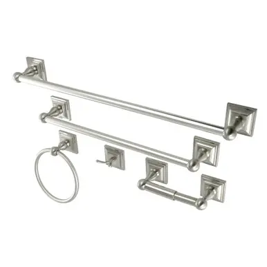 Kingston Brass BAHK3212478SN Serano 5-Piece Bathroom Accessory Set, Brushed Nickel - 18" Towel Bar, 24" Towel Bar, Towel Ring, Toilet Paper Holder, Robe Hook Brand New